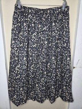 J Crew Floral Silk Midi Skirt Black Peach Color Womens Large Elastic Waist Flowy